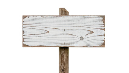 Rustic wooden signpost with distressed white paint, isolated on transparent background © picing