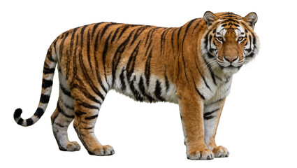 Fototapeta premium Majestic Bengal tiger with orange and black stripes, isolated on transparent background