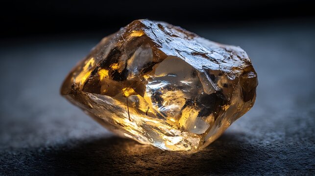 Raw uncut diamond gemstone illuminated with a warm golden glow symbolizing natural wealth luxury and potential