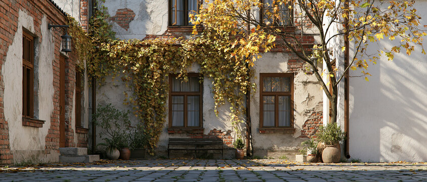Historic European City Street View with Old Buildings and Trees