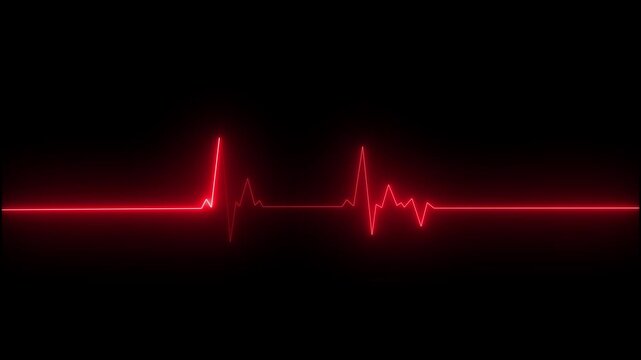 Neon heart rate animation on black background. the heartbeat light green and orchid color neon Glowing neon animation saber video on a black background. Cardiogram cardiograph oscilloscope screen