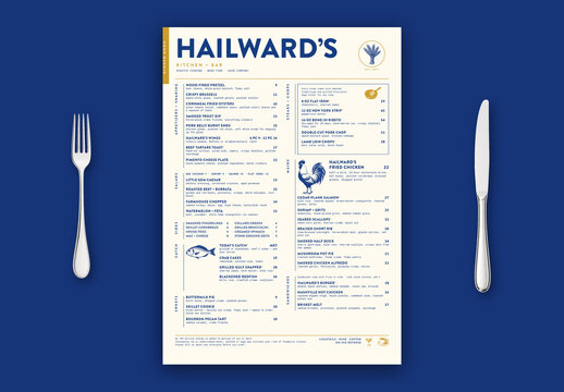 Classic Restaurant Dinner Menu Template, Editable Vintage Two-Column Portrait Layout for Bistro, Cafe & Bar