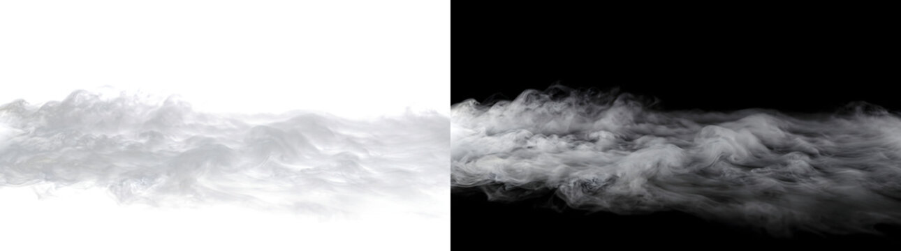 Mist waves rolling smoothly across a wide horizontal band for overlay use in PNG, Transparent and Black Background Versions