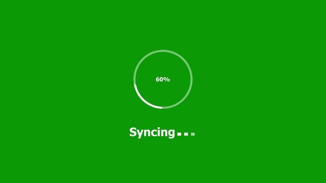 Circular syncing progress bar animation with percentage counter on green screen chroma key background, for seamless digital, data transfer and, software update integration projects