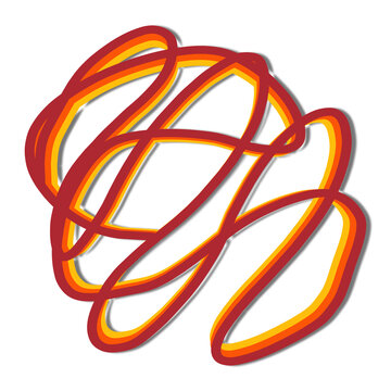 Abstract red and orange tangled scribble loop shape on white background - creative doodle illustration