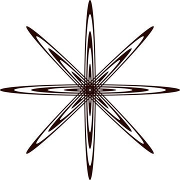 Black hand-drawn eight-pointed star or compass rose sketch on white background - navigation symbol illustration