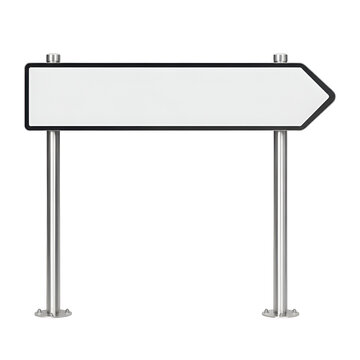 Blank white directional road sign with metal poles isolated on a white background for custom text