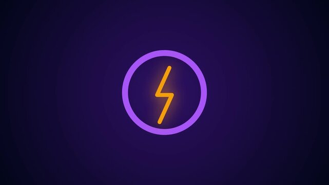 Glowing neon yellow lightning bolt symbol inside a purple circle on a dark background.