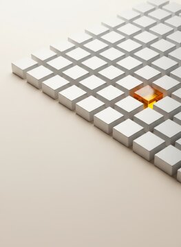 One Amber Object Among Monochrome Blocks, Innovation Concept