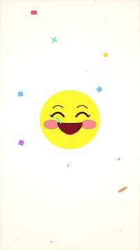 Pixel art laughing emoji animation with confetti loop