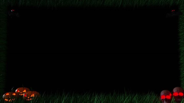 Dark Halloween ritual featuring mysterious witches glowing cauldron ancient symbols spooky pumpkins skeletal hands ghostly mist haunted candles supernatural horror video background animation loop