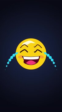 Pixel art laughing emoji animation with crying tears of joy on dark blue