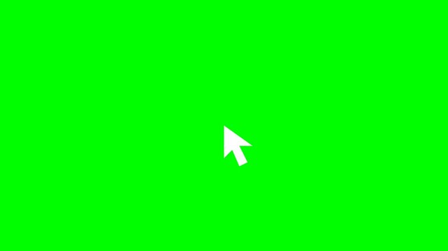 Chroma key green screen animation of a classic computer mouse cursor arrow clicking with a snappy, detached radial burst effect. Identical to standard OS pointer proportions for realistic UI overlays.