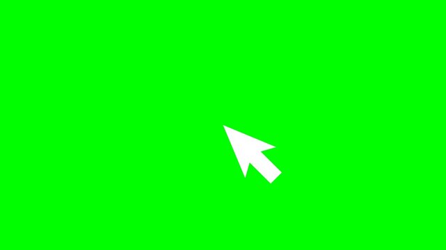 Chroma key green screen animation of a perfectly symmetrical computer mouse cursor arrow clicking with a dynamic radial burst effect. Ideal for tech tutorials, UI demonstrations, and digital interface