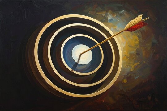 Arrow Hitting Bullseye Target Painting Symbolizing Goal Achievement and Success