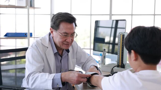 doctor consulting, Mature asian physician psychiatrist consulting concerned with teenage girl, child patient. Children healthcare, check up medical