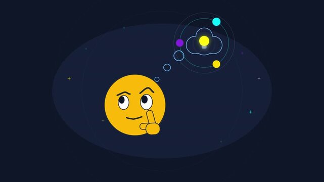 Pixel art thinking sun animation with orbiting solar system bubble
