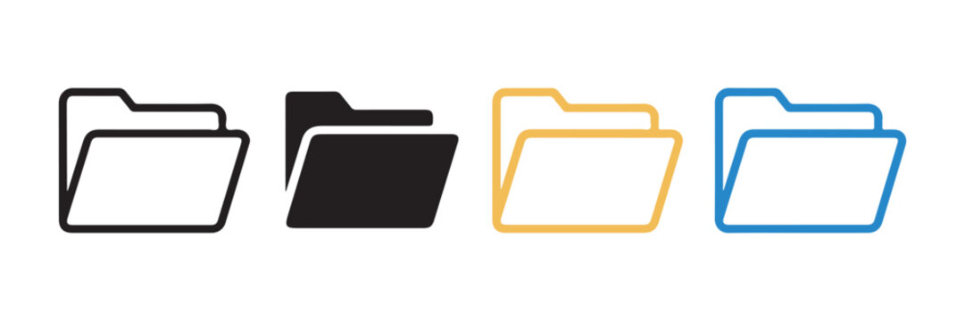 Folder outline and solid icons in various colors for digital file organization and office workflow.