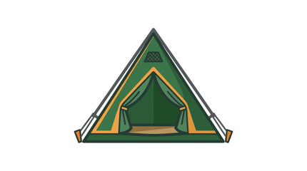 Green triangular tent with open doorway flat vector silhouette © lamia