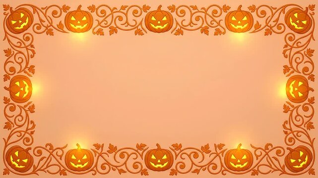 Halloween background with glowing carved pumpkin border