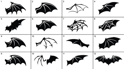 Fototapeta premium Vector Bat and Dragon Wing Silhouettes Graphic Design Elements