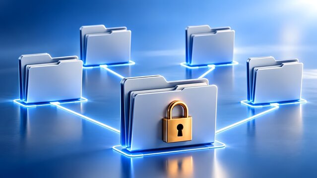 Encrypted computer network distributing secure data through centralized locked folder topology