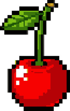 Pixel Art Red Cherry Fruit.