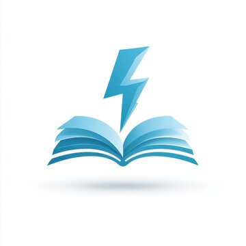 Blue open book logo icon with lightning bolt isolated on white background