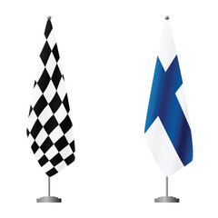 Fototapeta premium Checkered and Finland flags on flagpoles for official ceremonies and meetings, transparent background vector