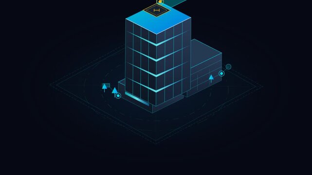 Isometric Building UI Animation with Tactical Data Visualization