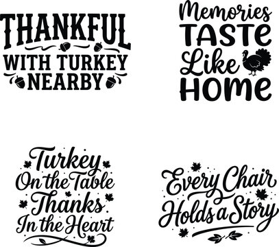 Set of thanksgiving holiday quote typography designs for shirts