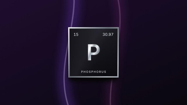 Phosphorus element periodic table silver plaque on a purple background