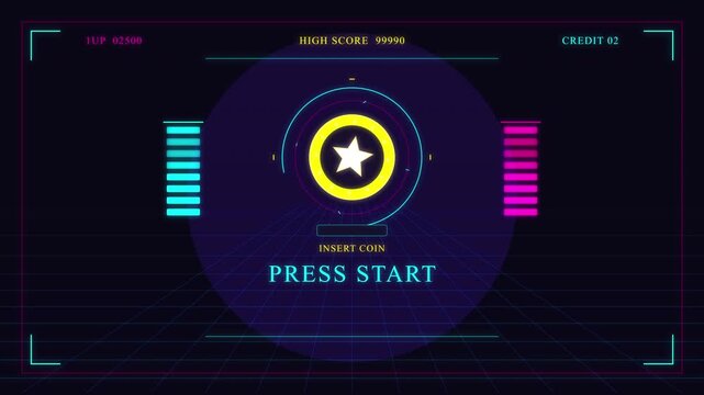 Retro press start pixel loop animation