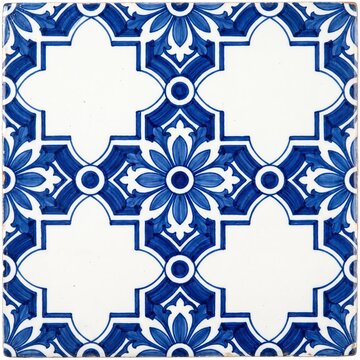 Seamless pattern of blue and white ceramic tiles