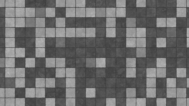 Seamless looping animation of a gray stone tile floor with small square tiles in a repeating pattern, subtle texture and color variations, continuous motion background ideal for compositing and VFX