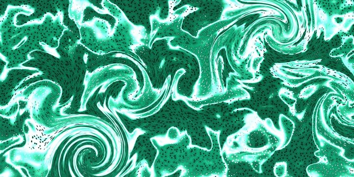 Abstract Teal and Emerald Green Fluid Swirl Background with Marbled Texture and Glowing White Accents