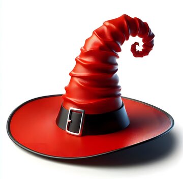 A red witch hat for Halloween isolated on a white background.