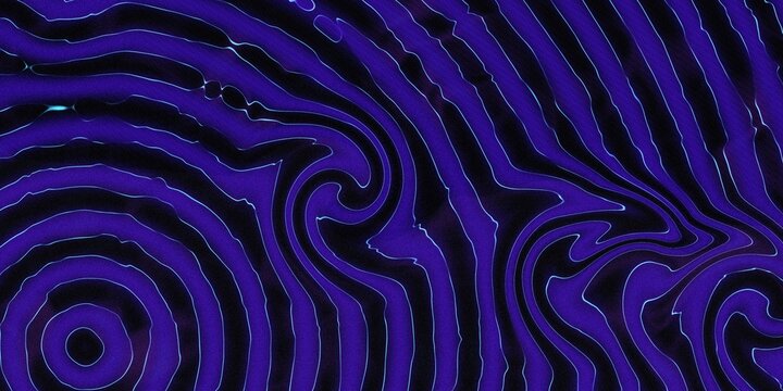 Psychedelic purple and black liquid swirl pattern background with wavy lines and concentric ripples