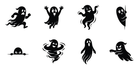 Fototapeta premium Collection of spooky black silhouettes depicting monsters and a haunted house