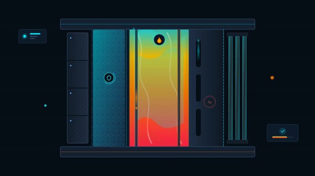Dark mode UI vector interface with animated fluid level indicator
