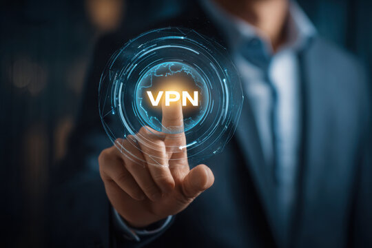 Businessman touches a virtual screen with the vpn inscription on it concept
