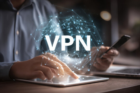 Man using vpn service on tablet and smartphone for secure connection