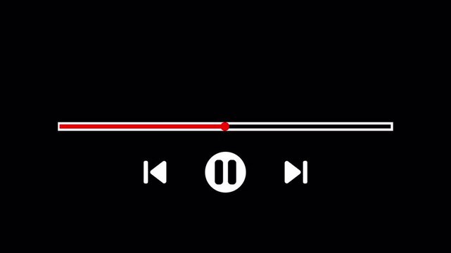 Video Player Controls Animation with Progress Bar, Pause, Previous and Next Buttons, 4K, Alpha Channel, Transparent Background
