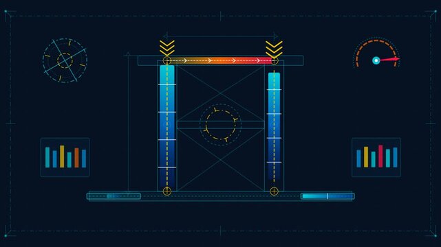 Dark mode tactical HUD displays animated data visualizations and metrics
