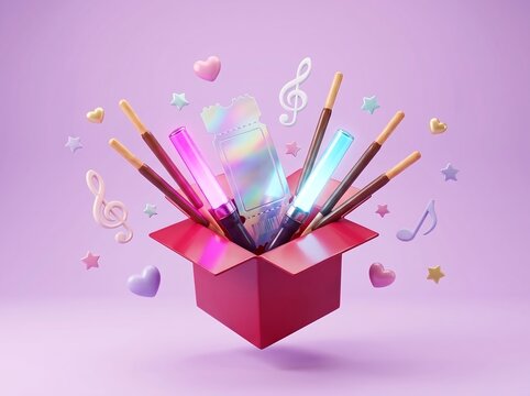 Pepero Day Double 11 Gift Box with Chocolate Sticks and Concert Ticket 3D