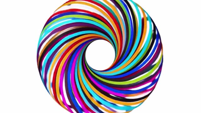 The colored stripes twist to form an animated logo.