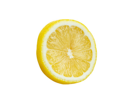 Top view of yellow lemon slice in a circle shape isolated on white background with clipping path