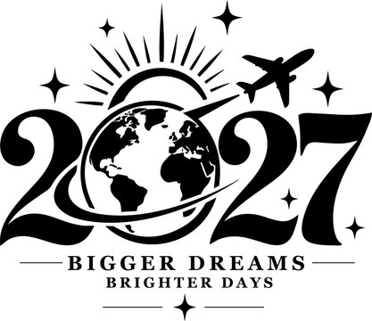 2027 New Year Typography with Globe and Airplane