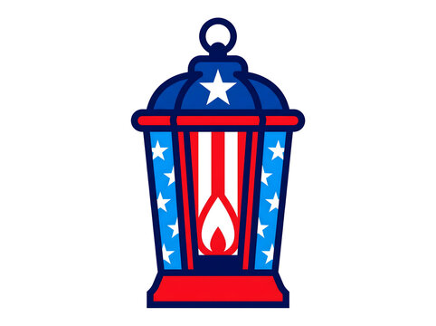 Patriotic American Lantern Flat Illustration Red White Blue Stars Stripes USA Independence Day Graphic Icon Holiday Celebration