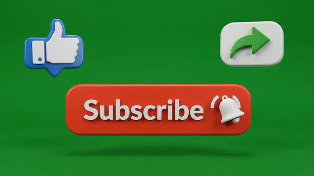 Like subscribe and share social media buttons animation footage on green screen background